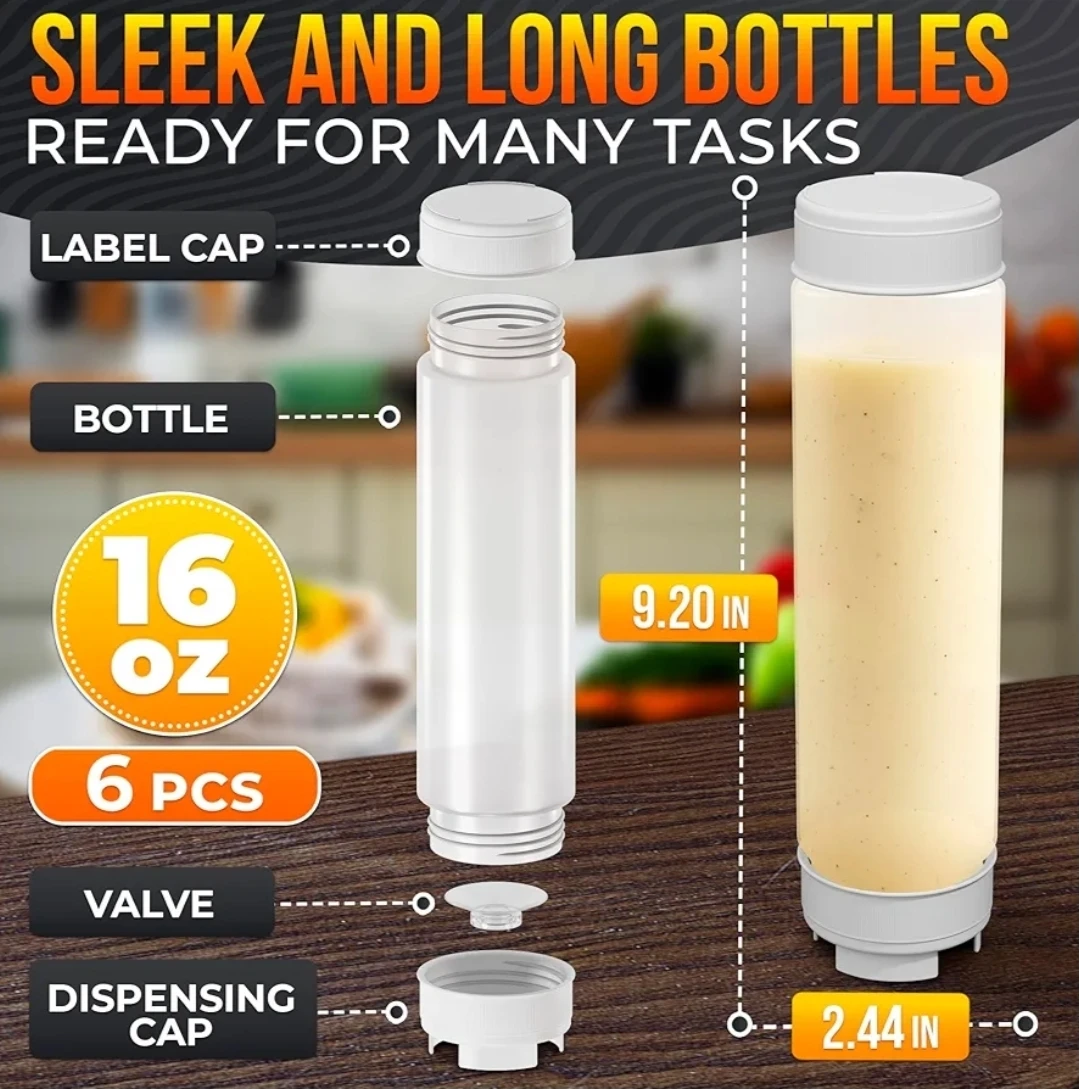 Set of 6 Condiment Squeeze Bottles 16oz – Clear Sauce Bottles - photo 4