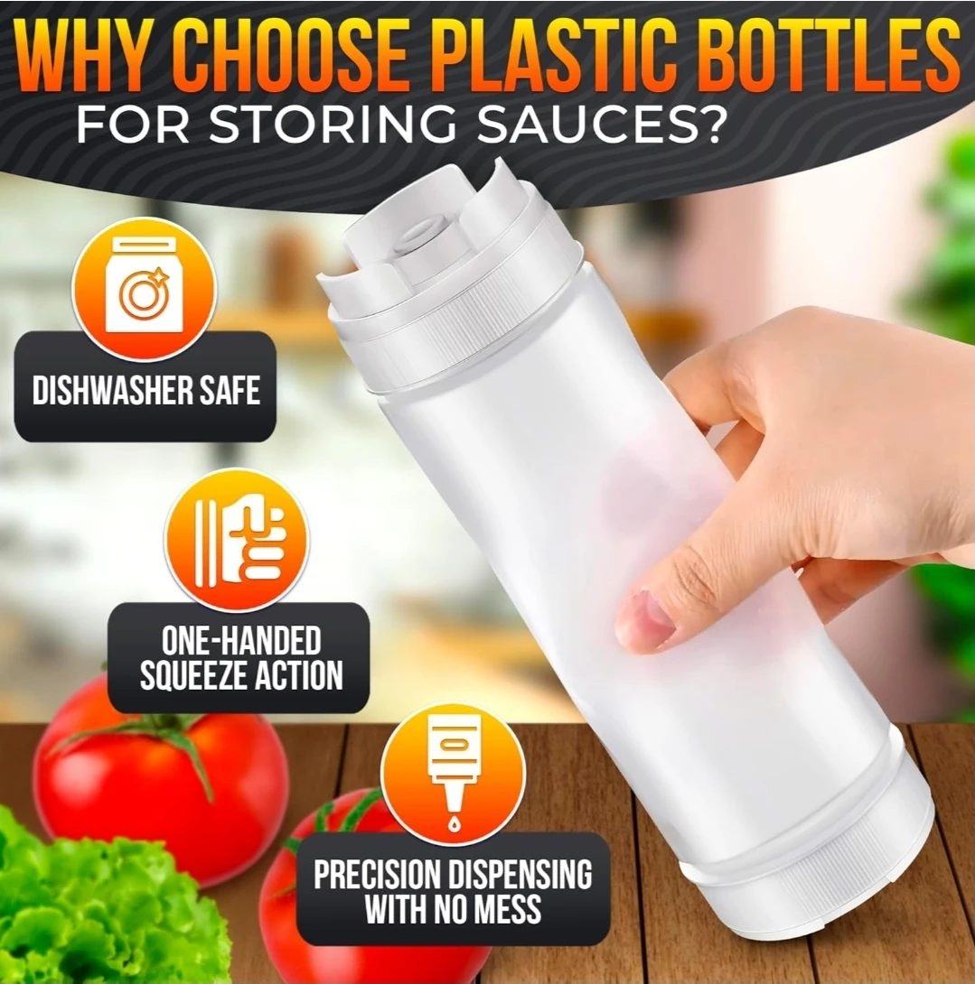 Set of 6 Condiment Squeeze Bottles 16oz – Clear Sauce Bottles - photo 5