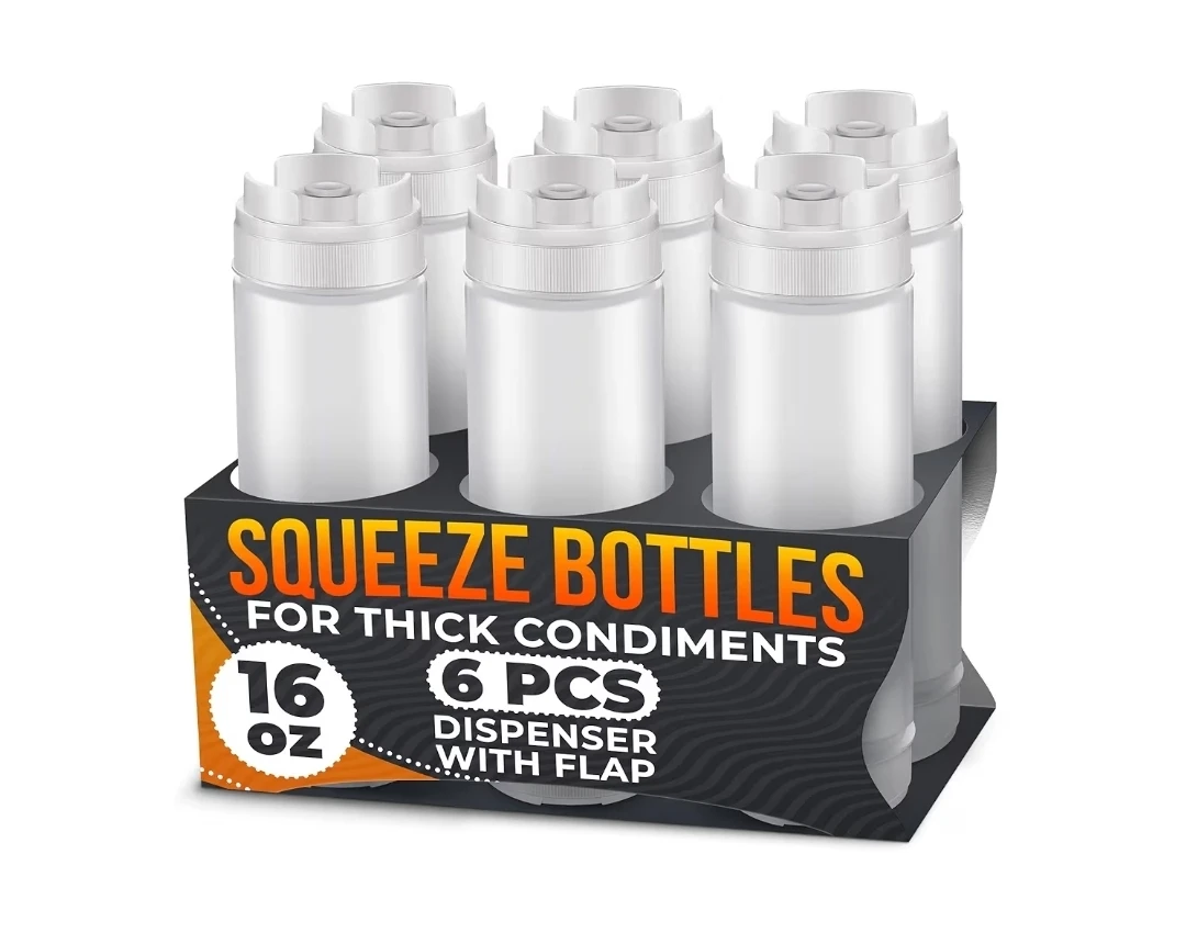 Set of 6 Condiment Squeeze Bottles 16oz – Clear Sauce Bottles