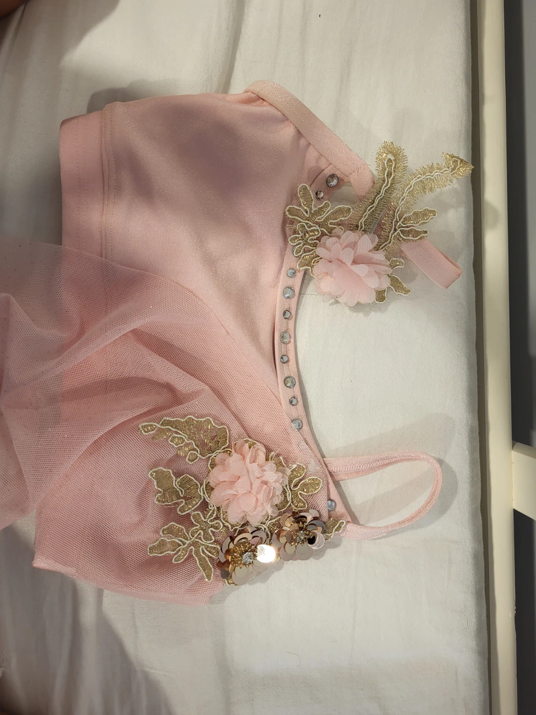 Pink Dance Costume with Tulle Overlay and Embellishments - photo 2