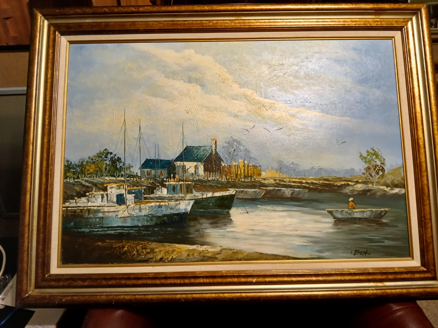 Title: ( A coastal harbor scene )