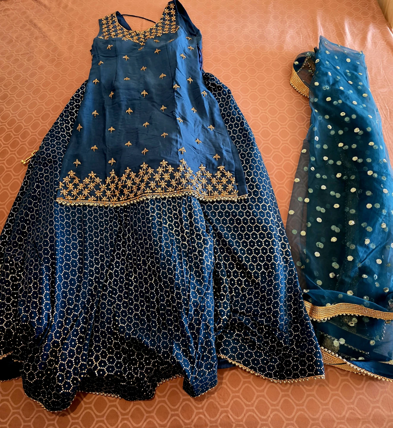 Blue party wear Kurti and Skirt Set with Dupatta