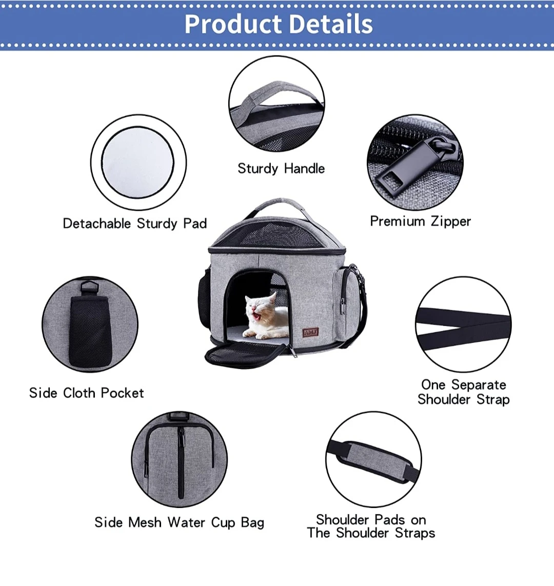AMJ Cat Carrier Dog Carrier Airline Approved, Pet Carrier Po.... - photo 4
