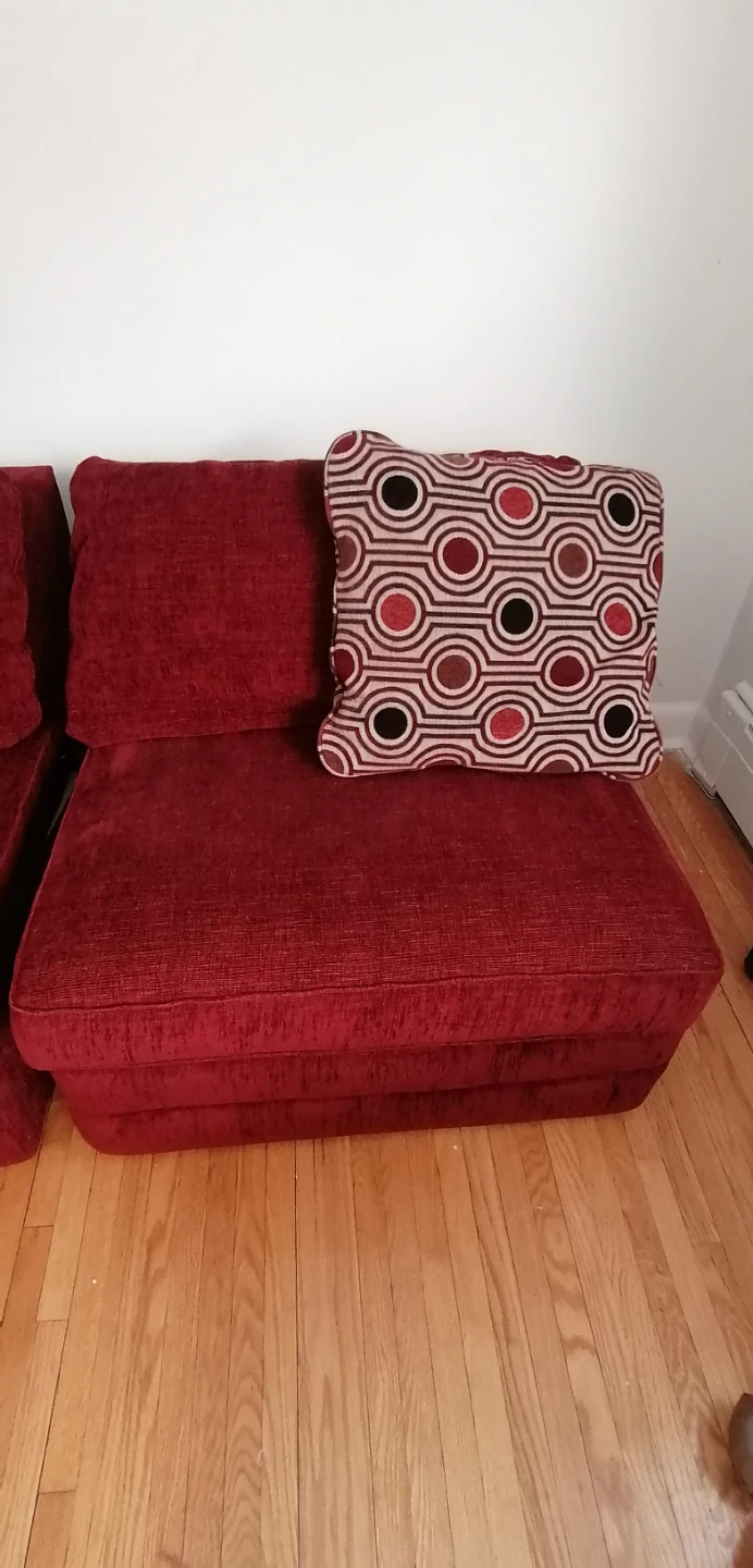 Red Fabric Accent Chair with Patterned Pillow - photo 2