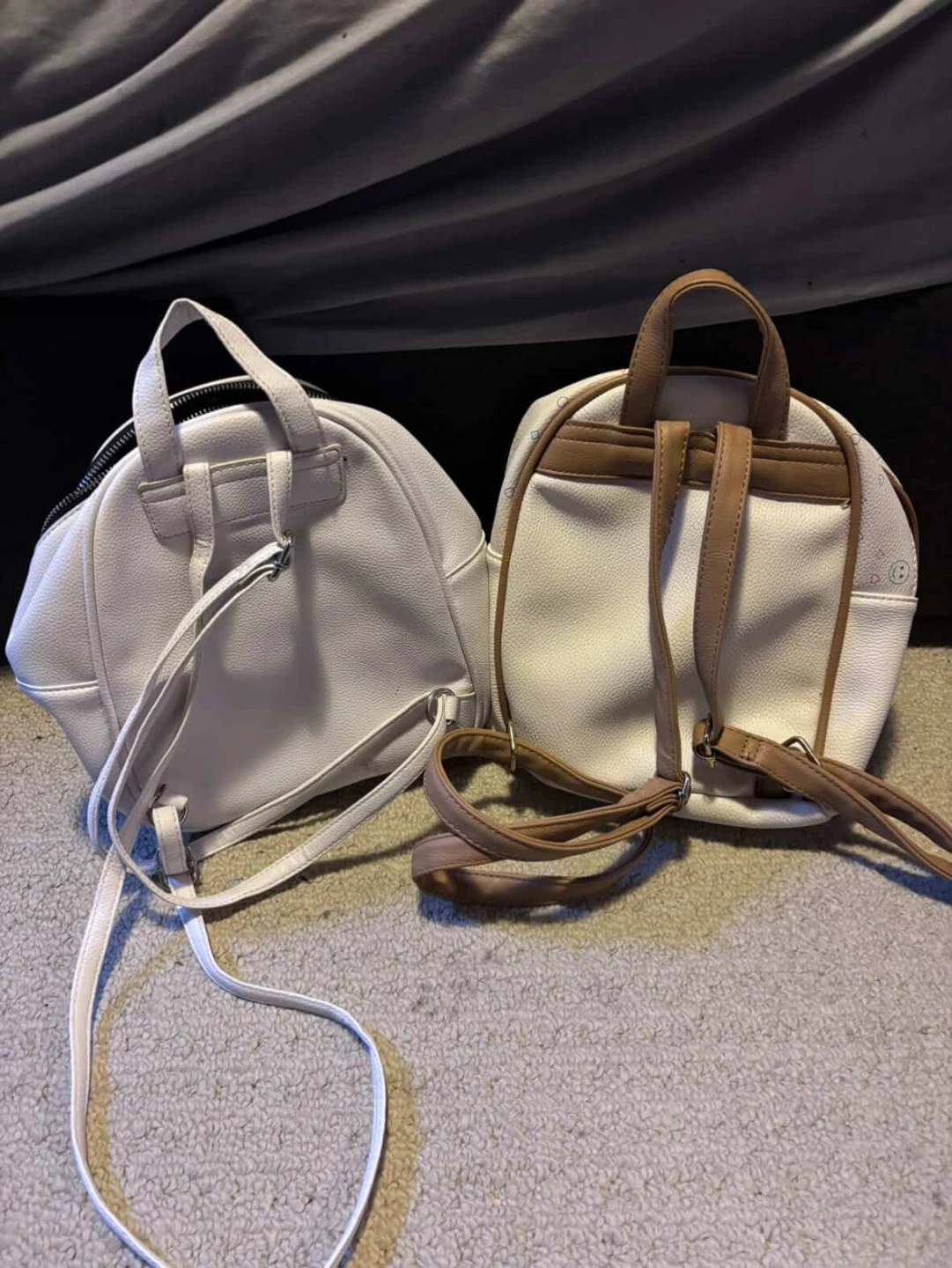 Two White Mini Backpacks - One Chevron, One Smiley Face - photo 2