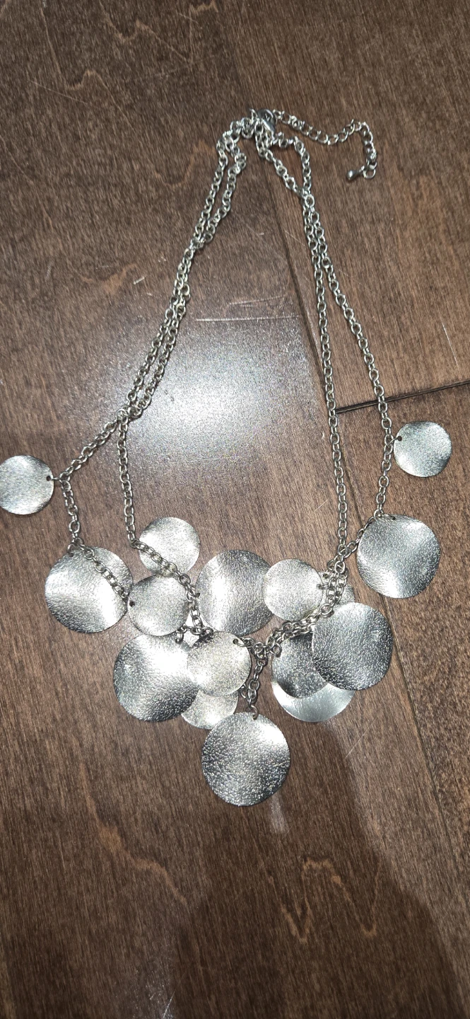 Silver Tone Layered Circle Pendant Necklace