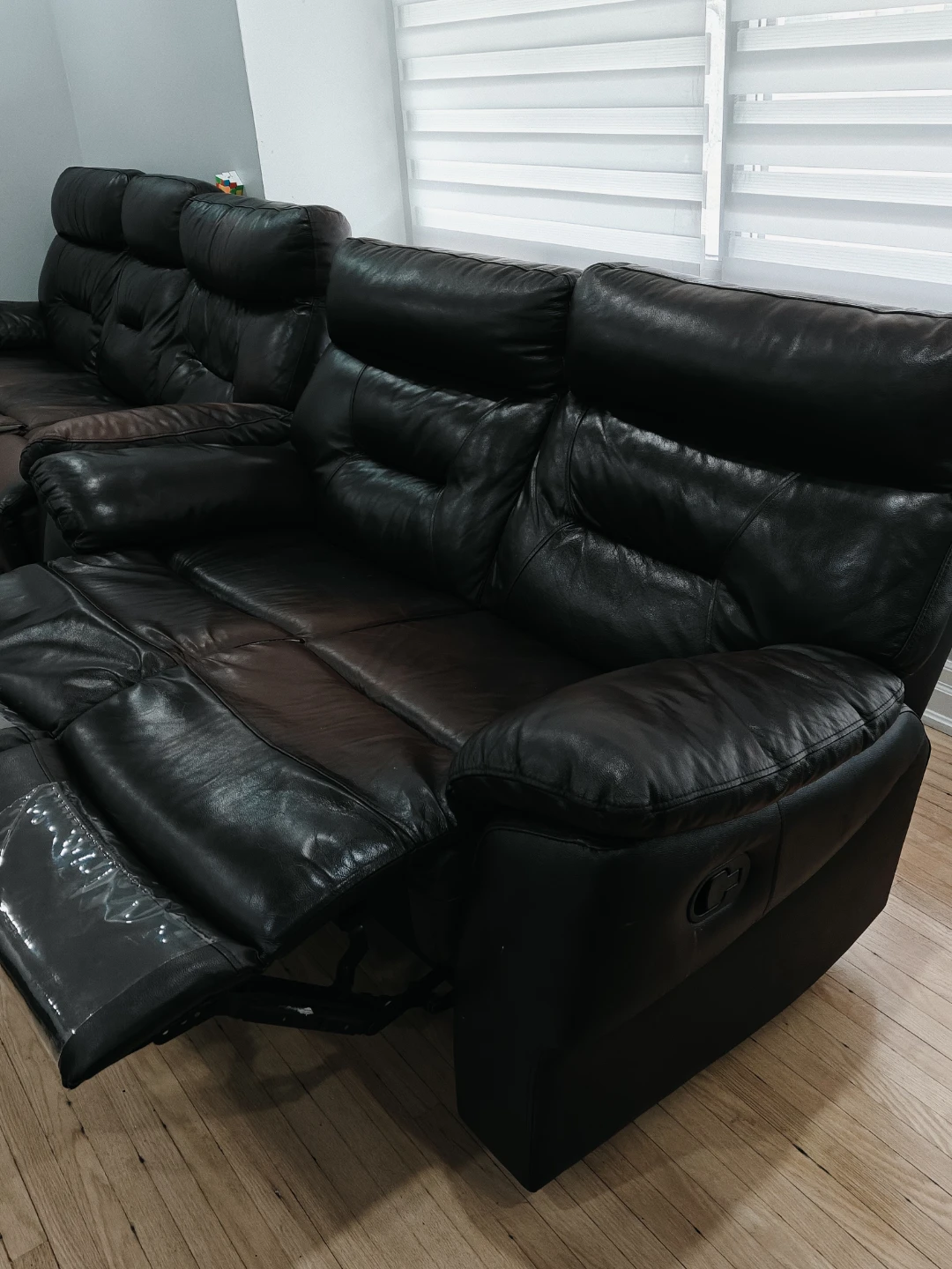 Leather Reclining Sofa - 3 Seater, + Queen size matress & frame