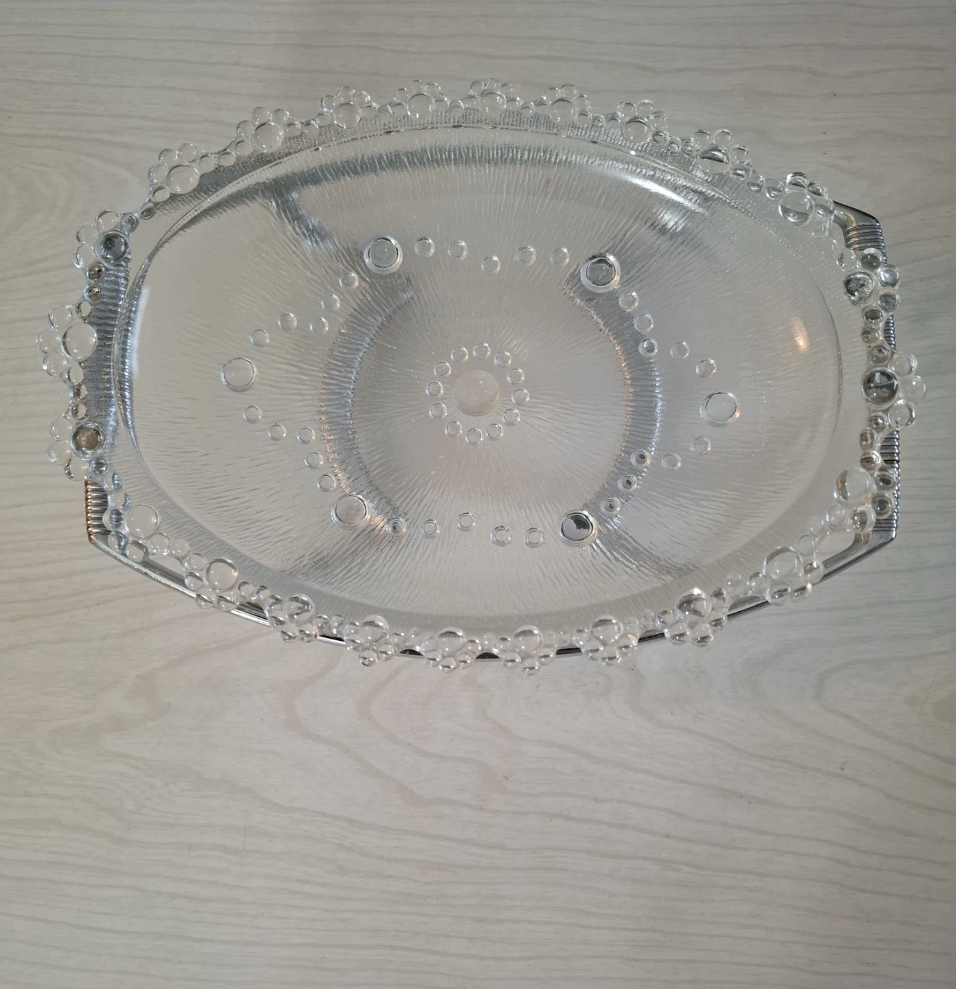 Glass Oval Serving Platter with Silver Tone Handles