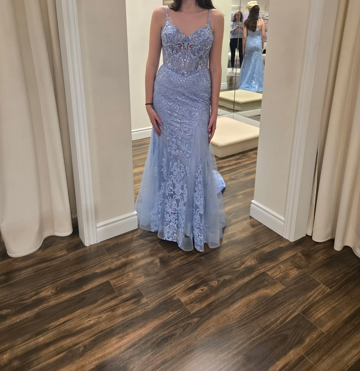 Light Blue Lace Mermaid Formal Gown