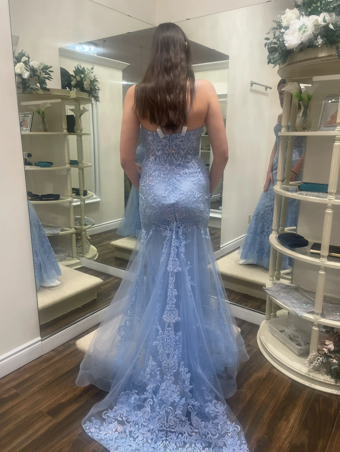 Light Blue Lace Mermaid Formal Gown - photo 2