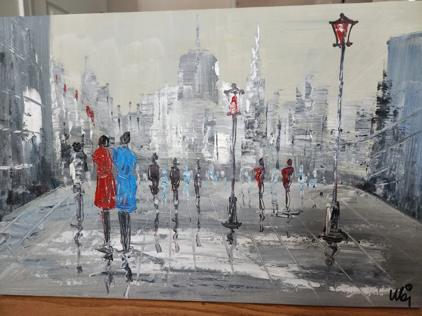 Abstract Cityscape Painting with Figures