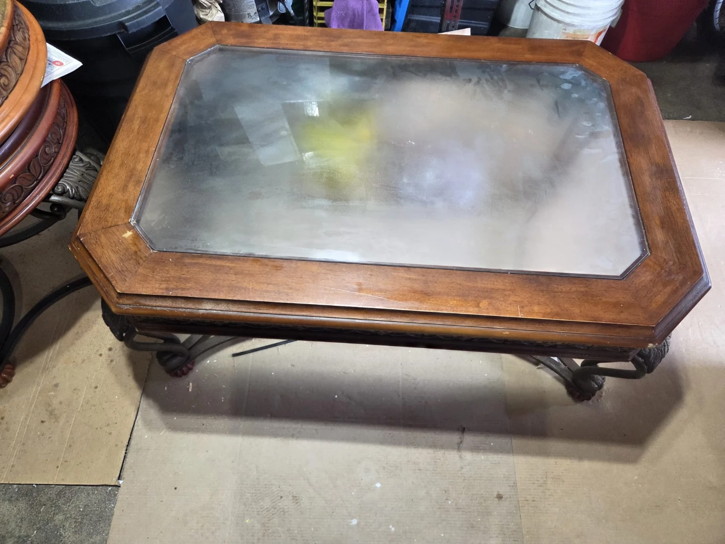 Wooden coffee table with glass top-2 side tables
