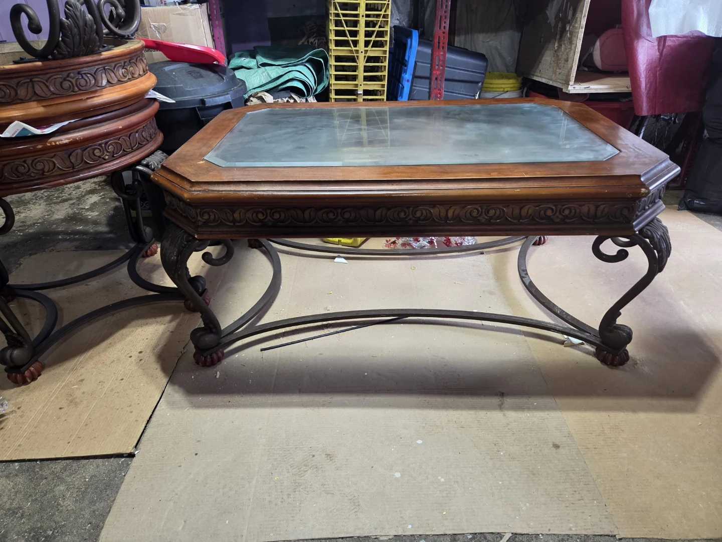 Wooden coffee table with glass top-2 side tables - photo 2
