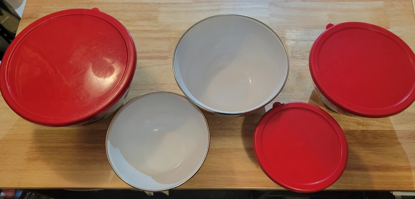 Set of 5 Vintage Enamelware Mixing Bowls - photo 2