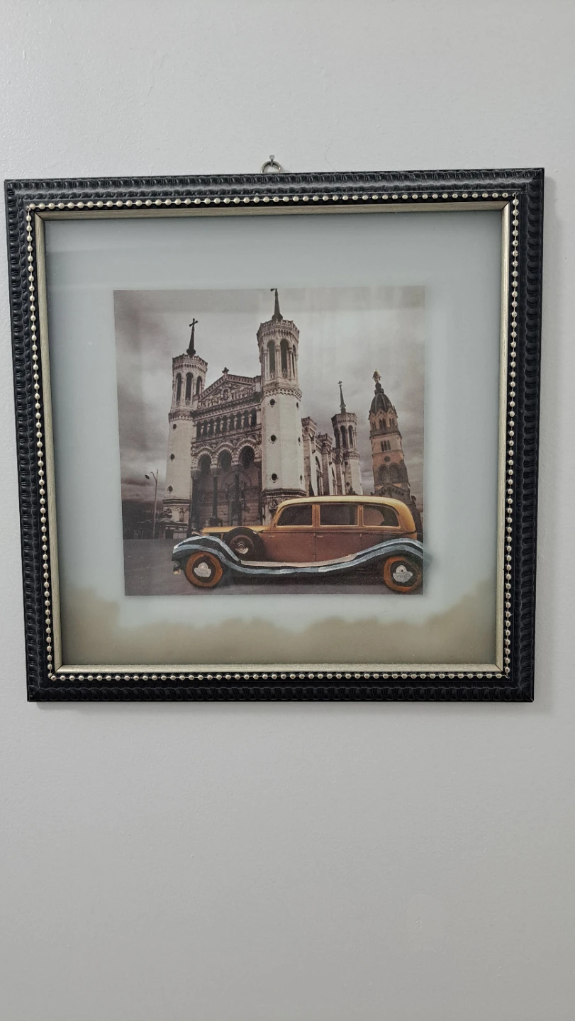 Framed Print: Vintage Car and Basilica