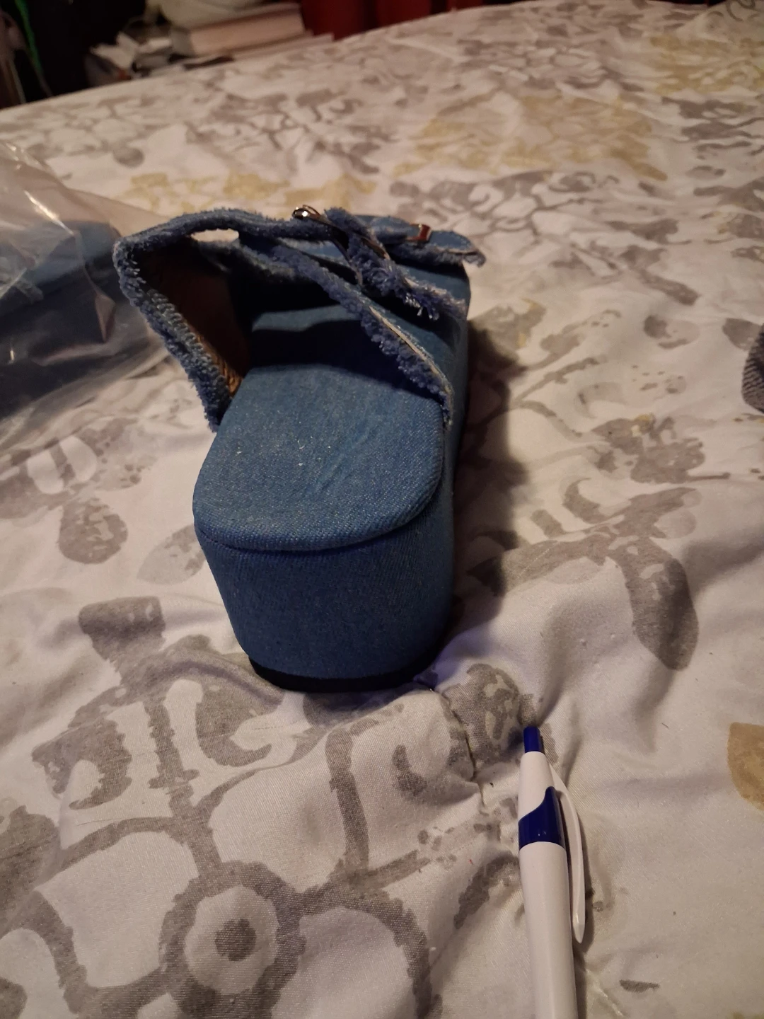 Denim Platform Slide Sandals