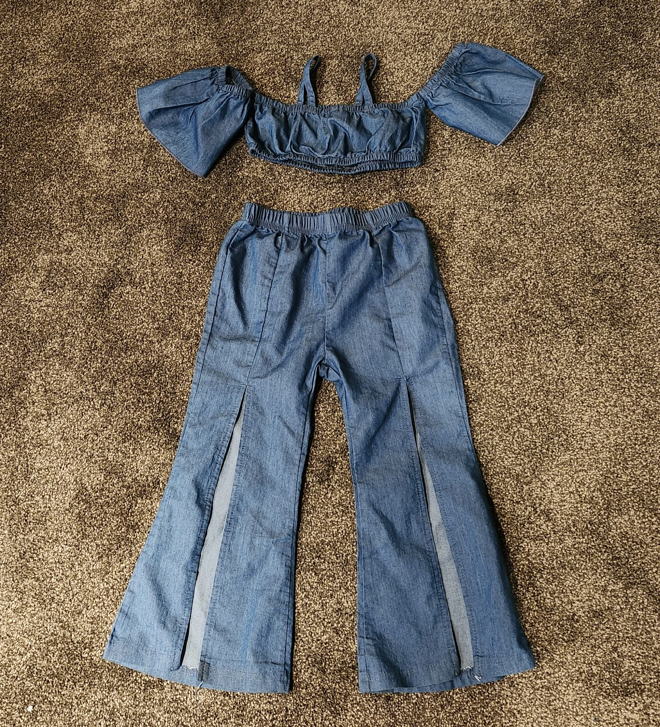 Girls Denim Crop Top and Pants Set