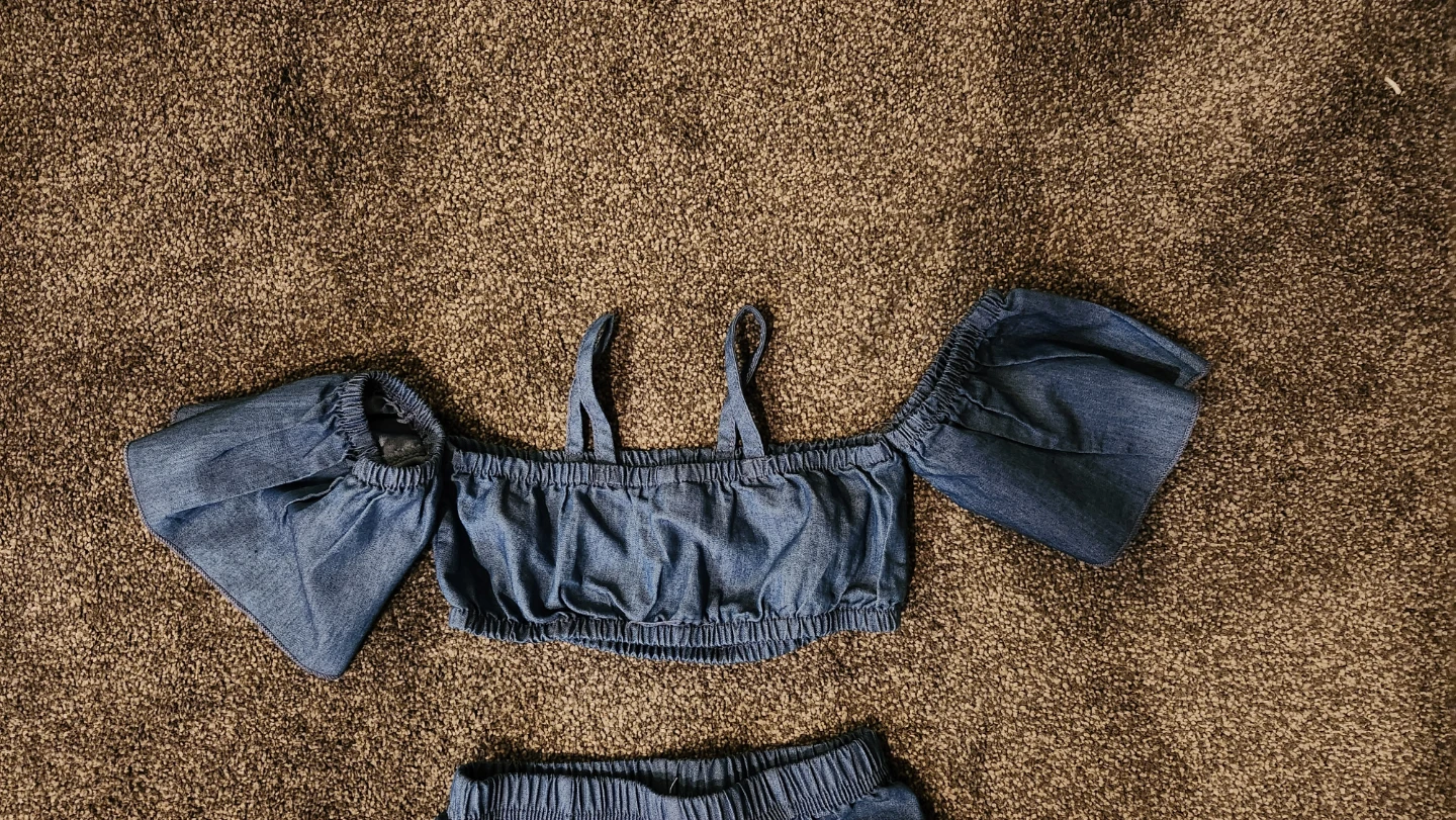 Girls Denim Crop Top and Pants Set - photo 2