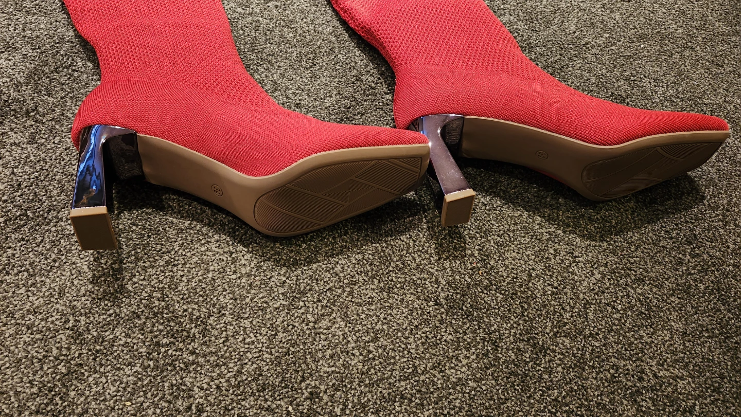 Red Knit Knee-High Boots with Block Heels - photo 5