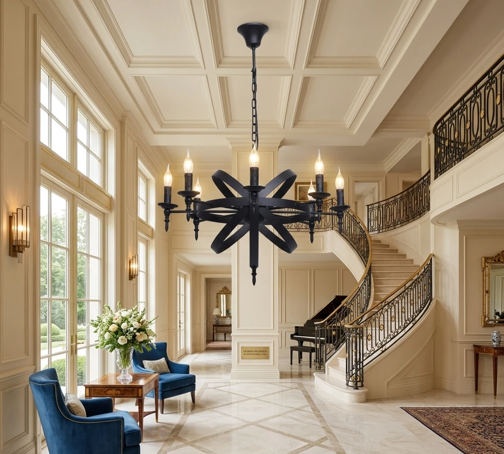 Modern 6-Light Chandelier – Iron Spherical Design – NEW - photo 3