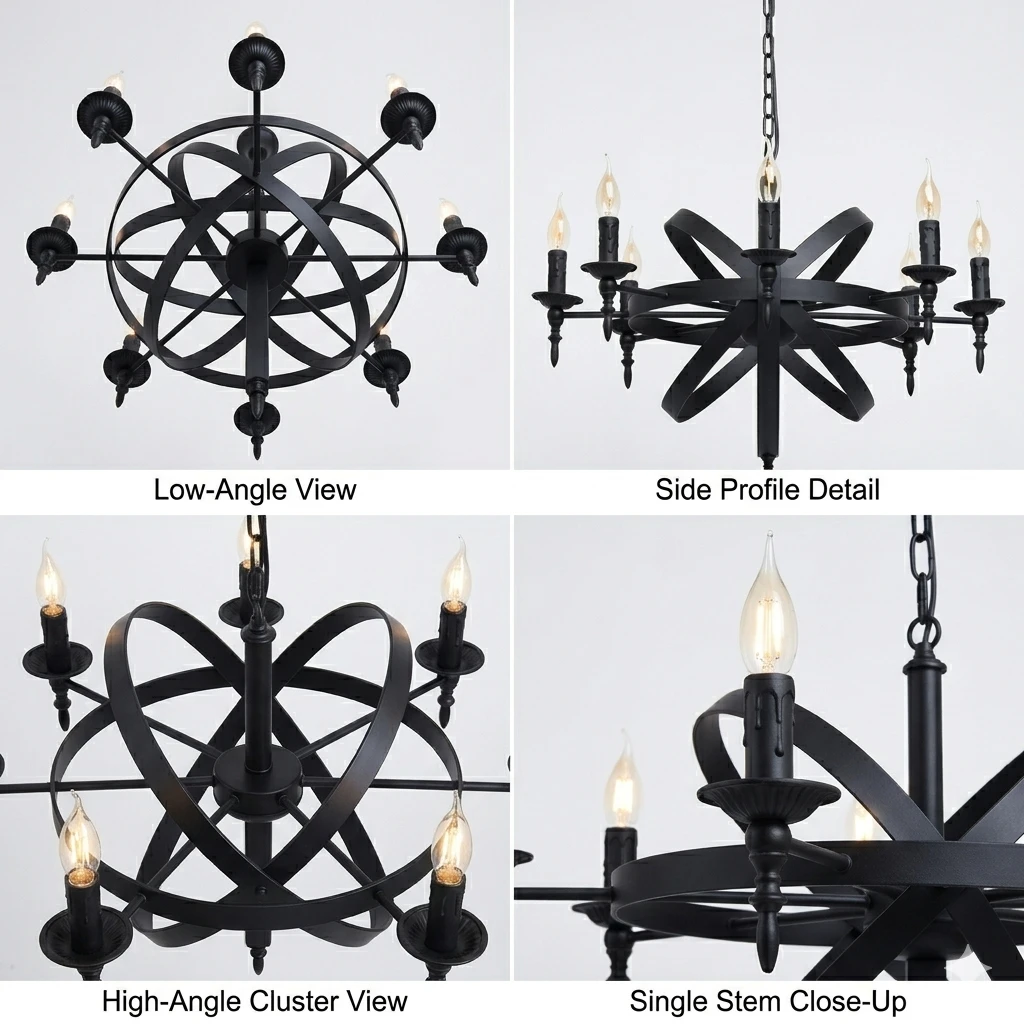 Modern 6-Light Chandelier – Iron Spherical Design – NEW - photo 4