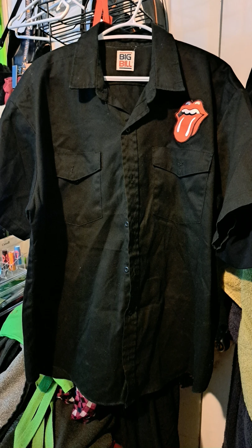 Big Bill Black Rolling Stones Patch Short Sleeve Work Shirt