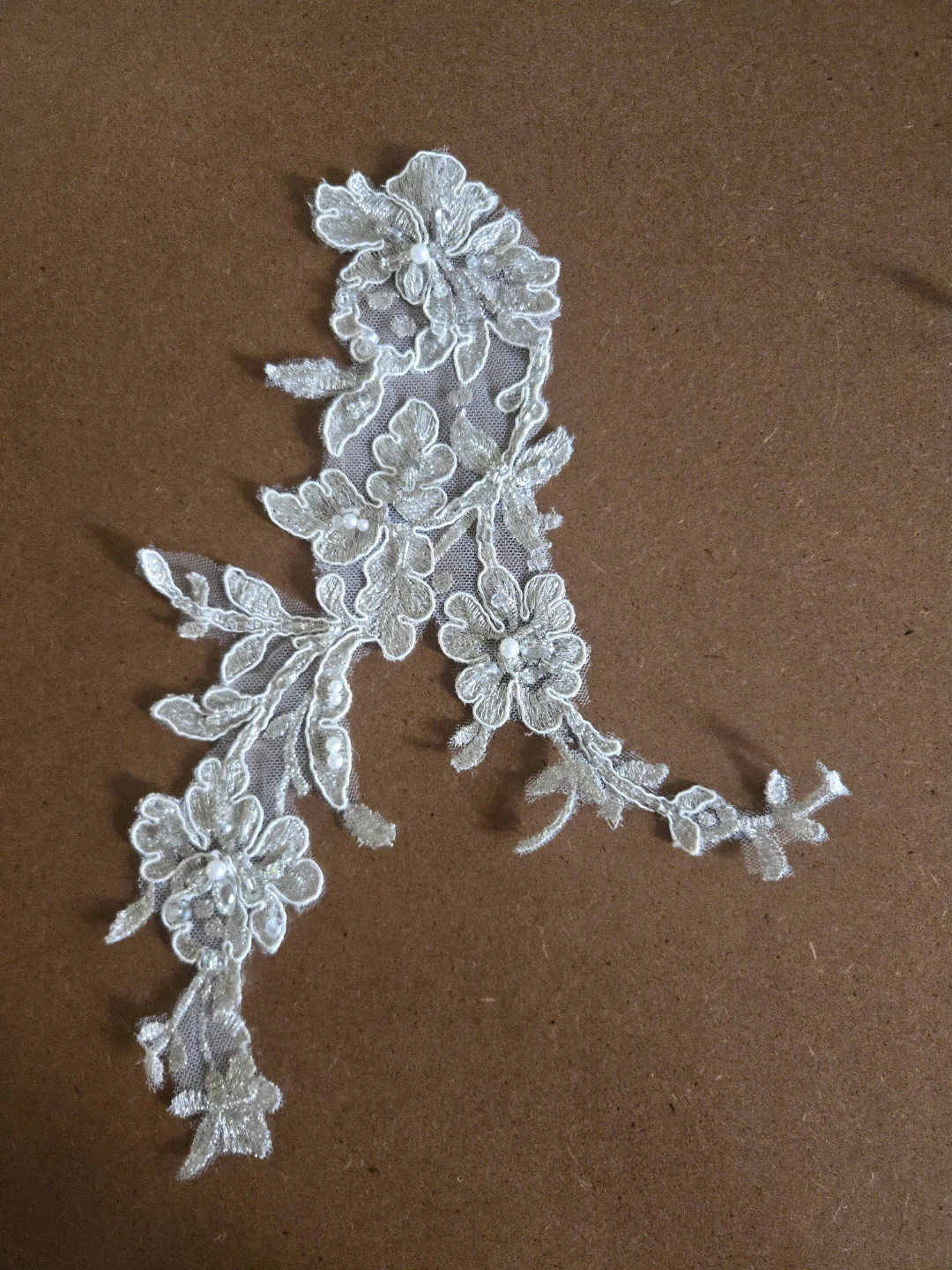 White Lace Floral Applique with Pearls and Beads - photo 5