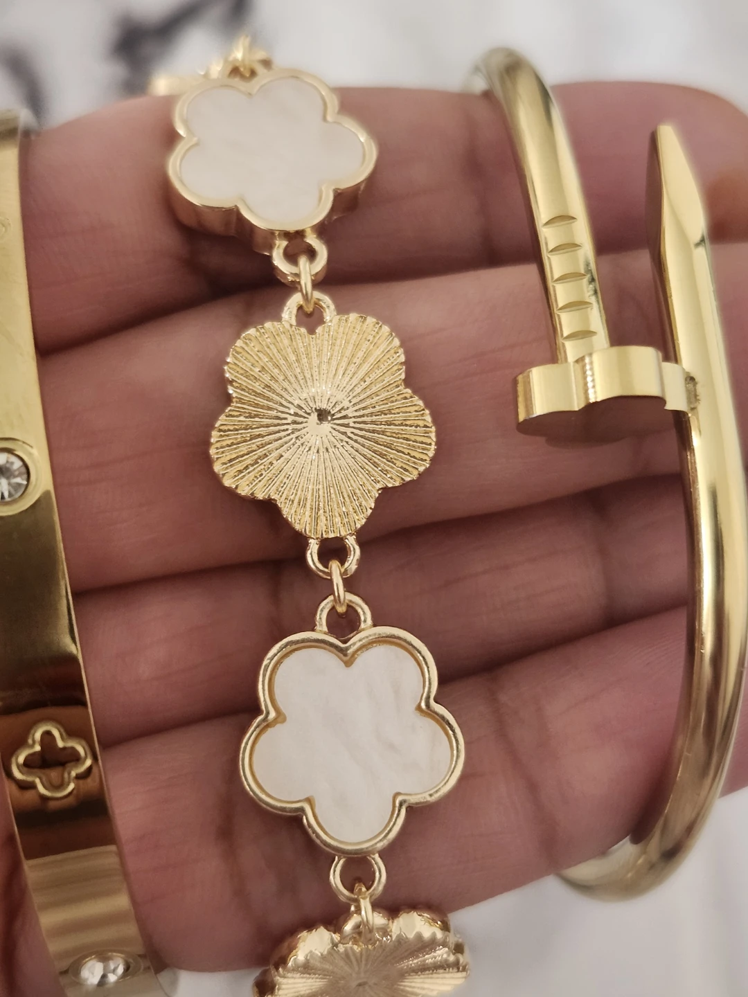 Gold Tone Bracelets - Flower and Nail Design - photo 3