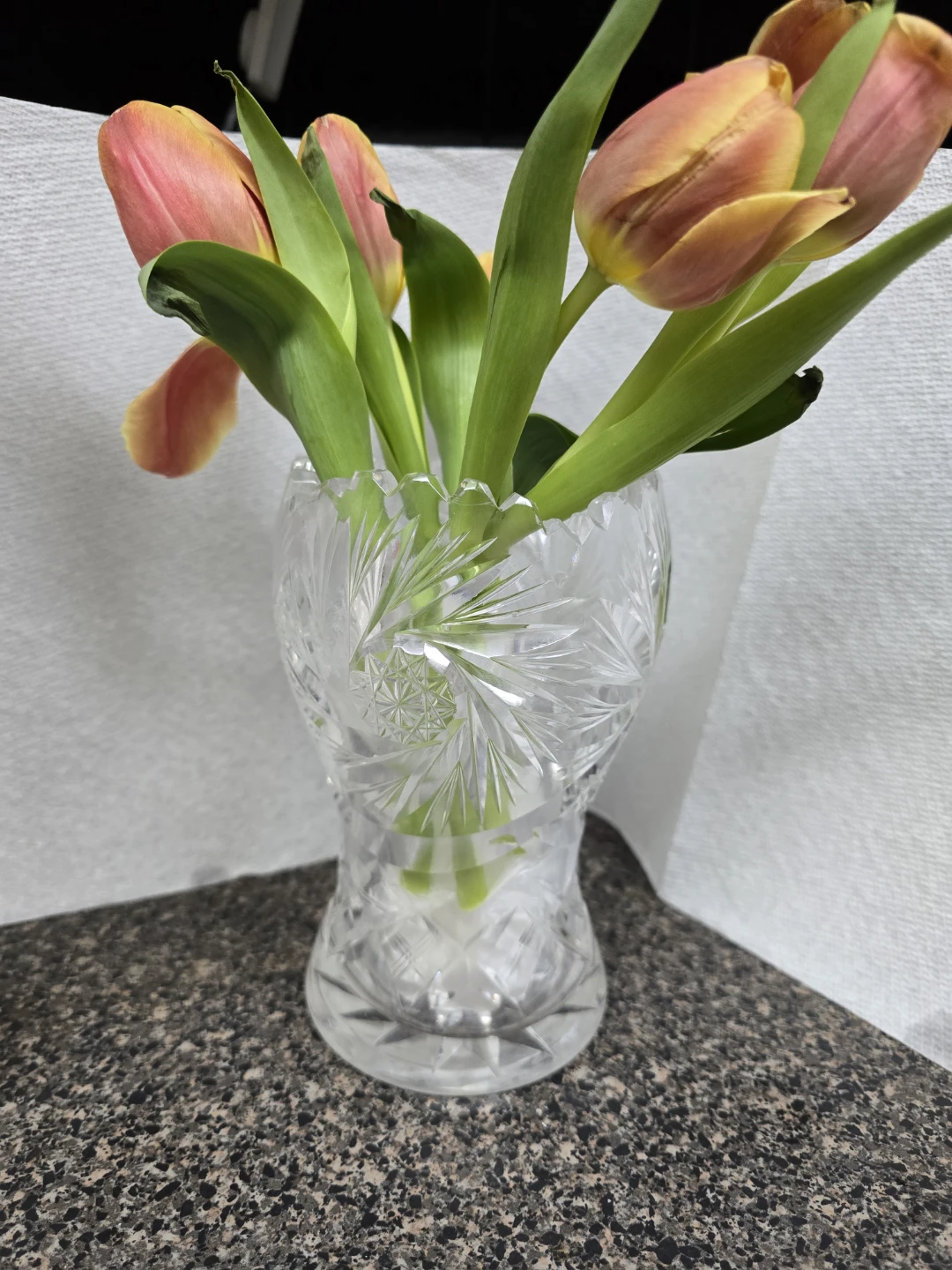 Vintage Pinwheel Cut Crystal Vase 7" long