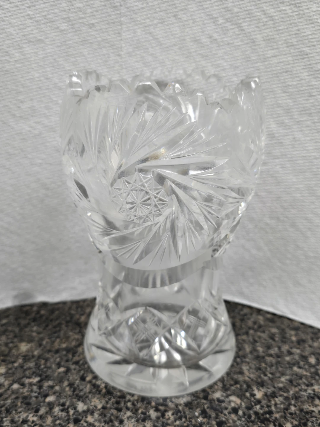 Vintage Pinwheel Cut Crystal Vase 7" long - photo 2
