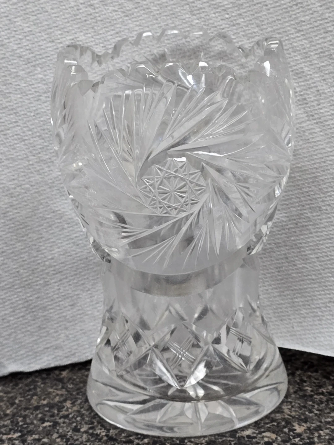 Vintage Pinwheel Cut Crystal Vase 7" long - photo 5