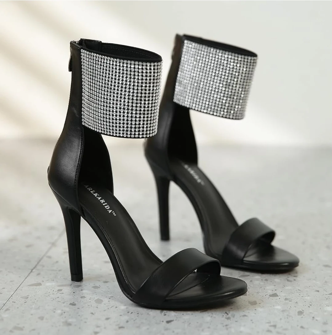 Women’s Black Rhinestone Ankle Cuff Heels Stiletto Sandals 7 - photo 4