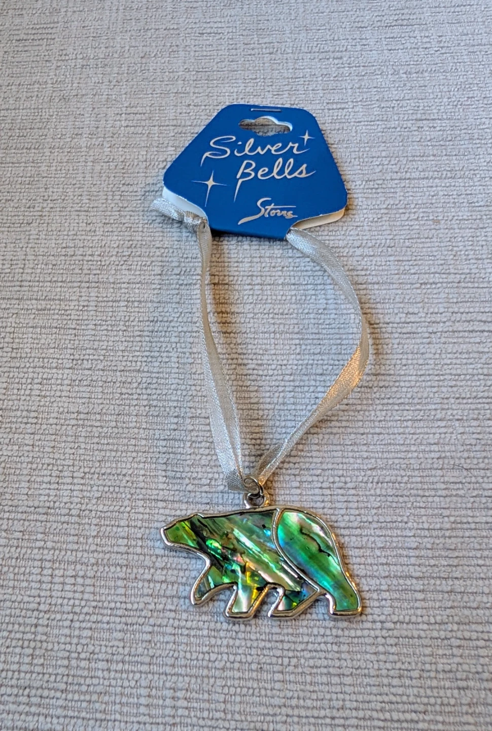 Brand New Silver Bells Stone Polar Bear Ornament