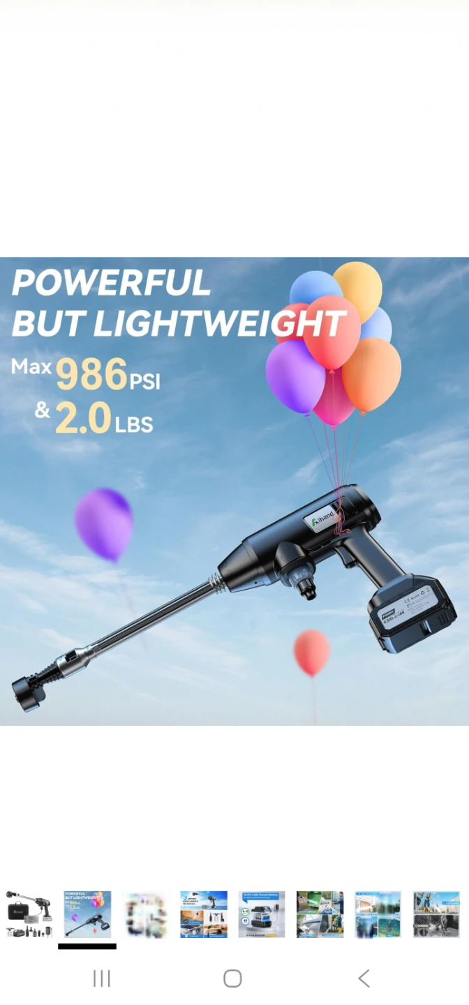 Aihand Cordless Pressure Washer, 986PSI Portable - photo 4