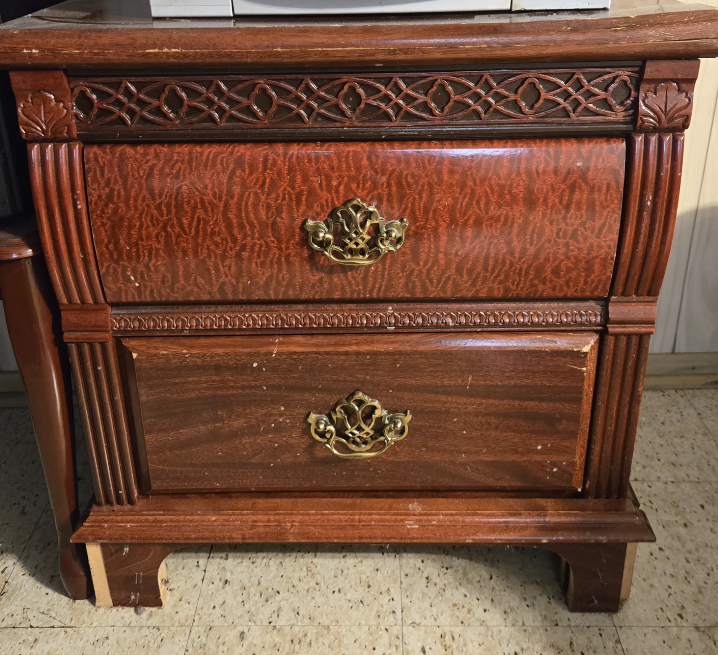 Wooden Nightstand with Two Drawers
