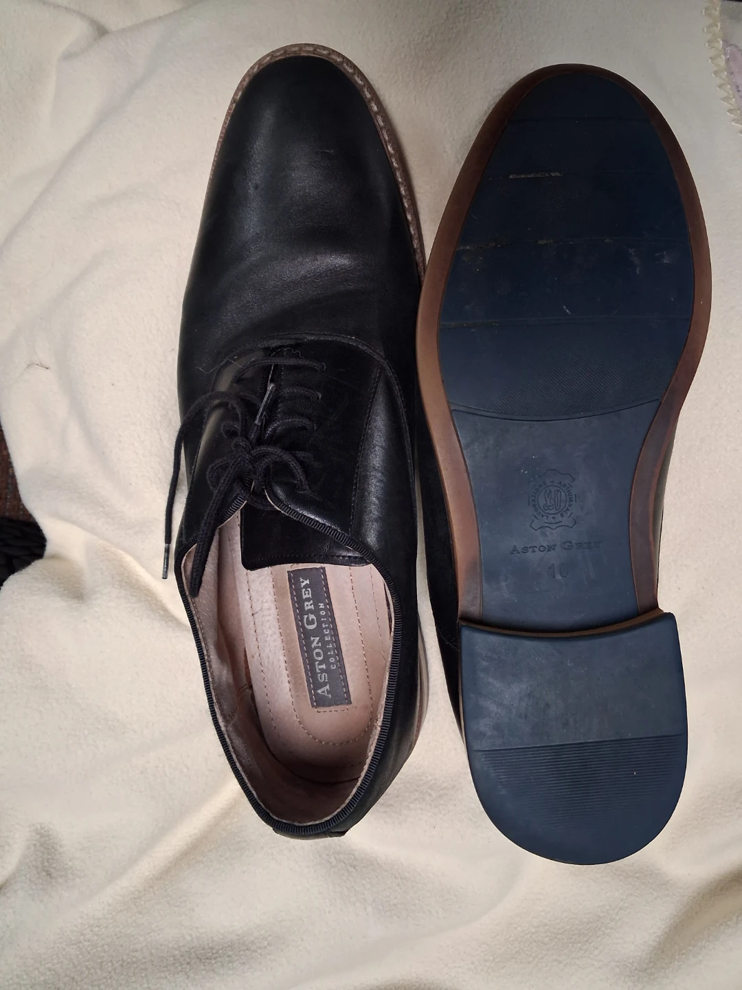 Aston Grey Black Leather Dress Shoes Men's Size 10