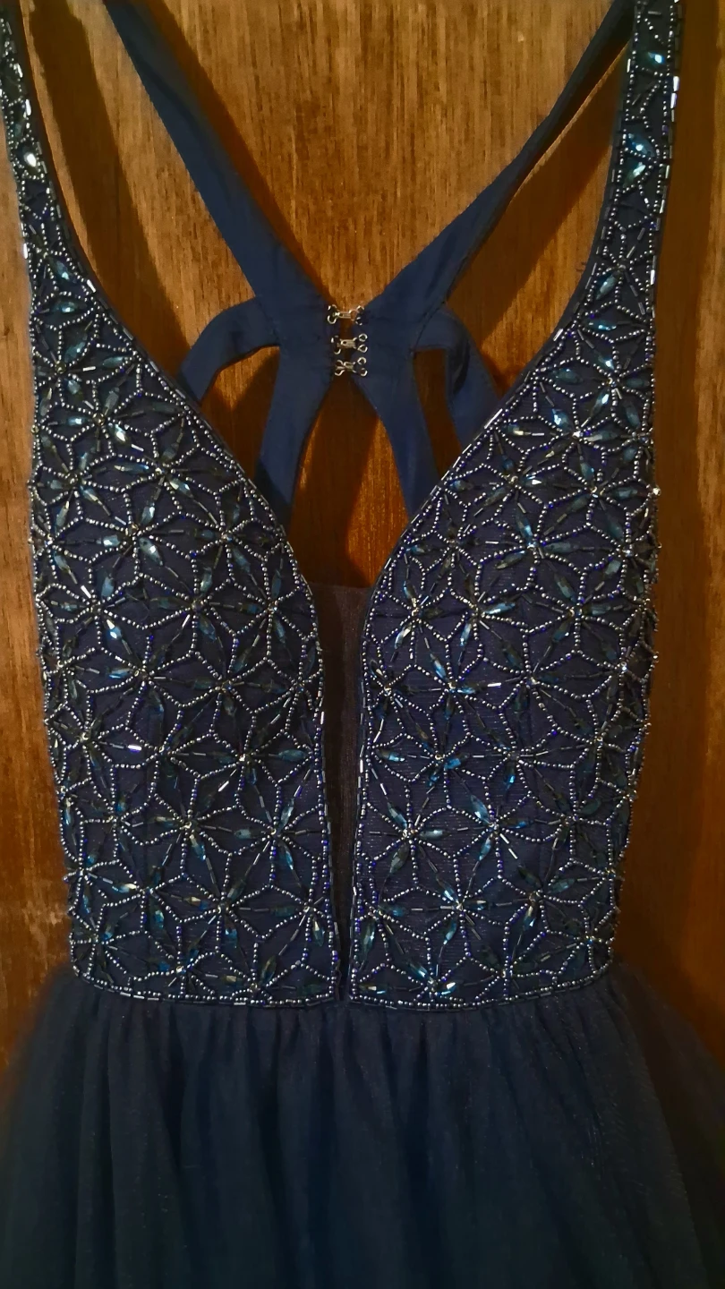 Navy Blue Beaded prom Tulle Gown - photo 2