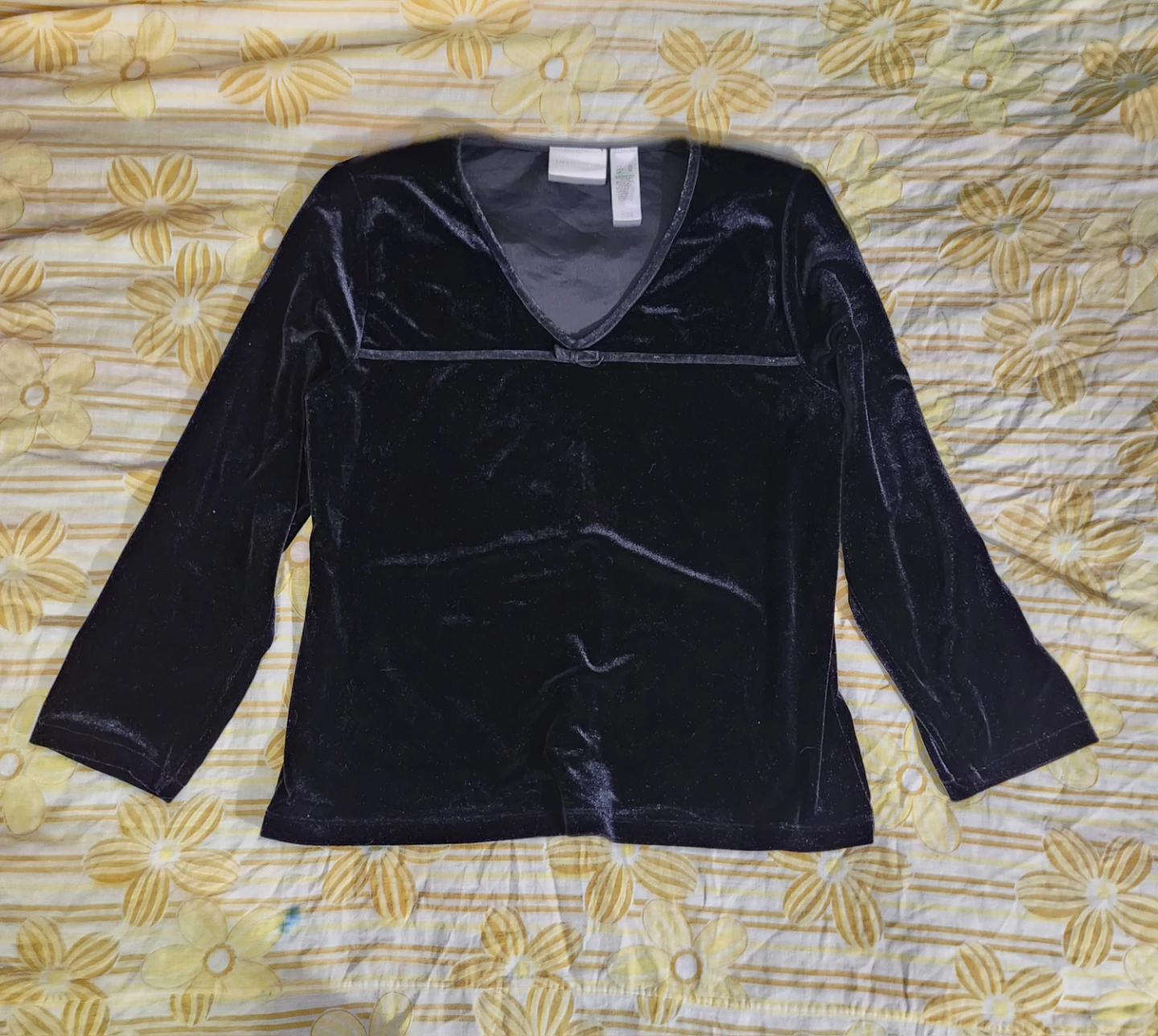 Black velvet long sleeve babydoll top