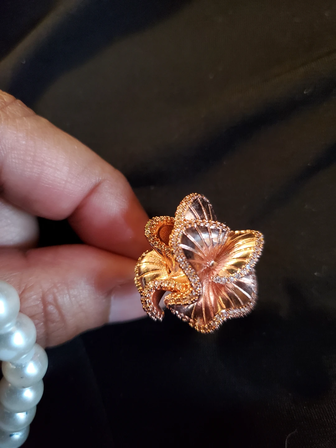 Rose Gold Flower Ring with Crystals - photo 2