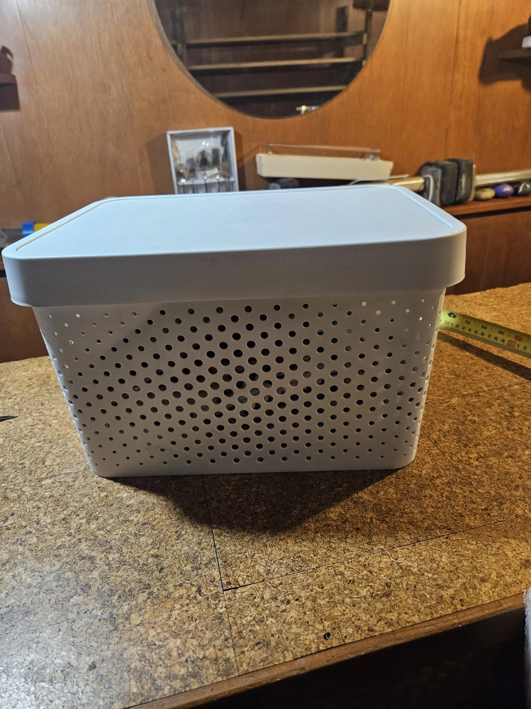 White Plastic Storage Basket with Lid - photo 2