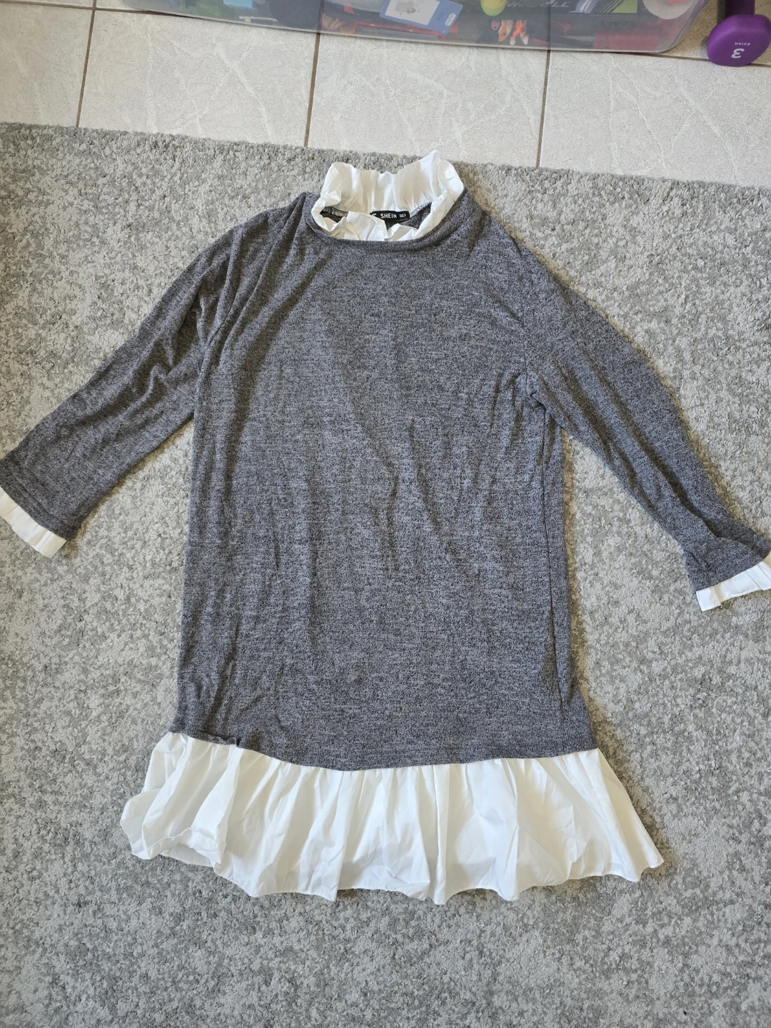 SHEIN Grey Long Sleeve Dress with Ruffle Trim
