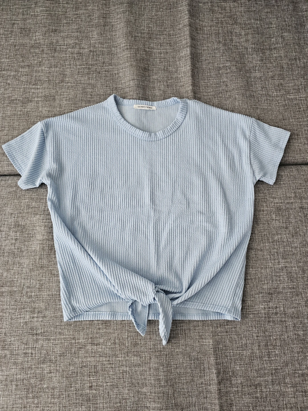CAUTION TO THE WIND Light Blue Ribbed Tie-Front T-Shirt - photo 4