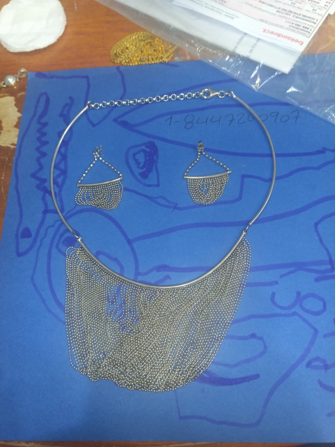Silver Tone Necklace and Earring Set with Fringe Detail