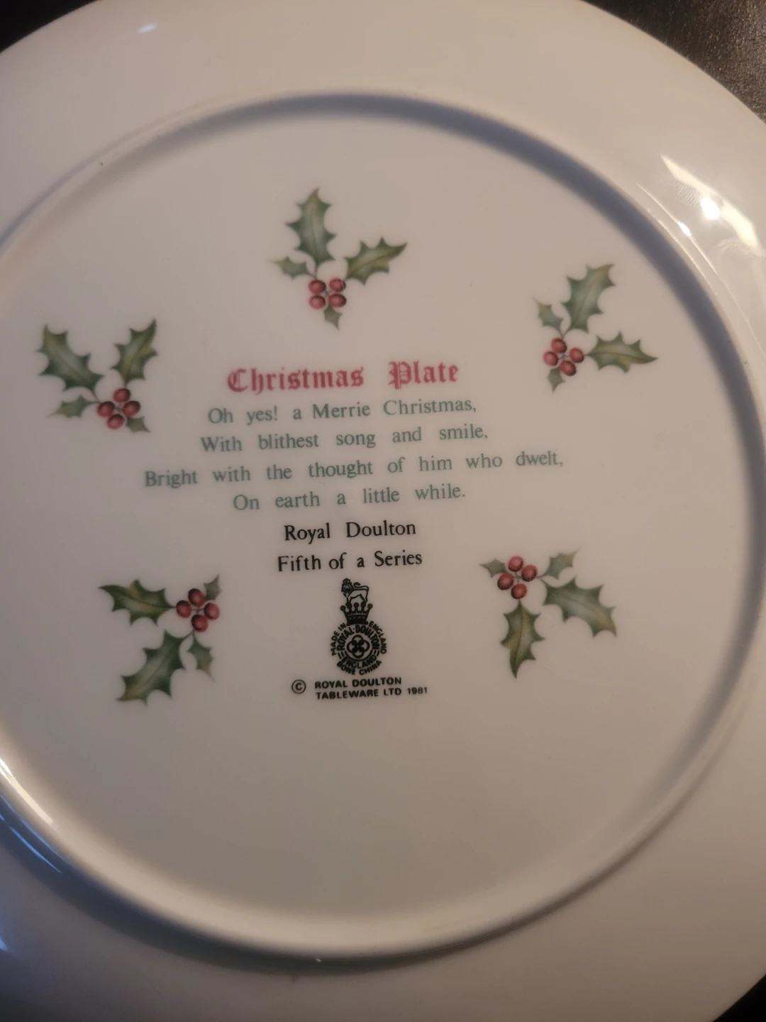 Royal Doulton Christmas Plate - Fifth of a Series - 1981 - photo 2
