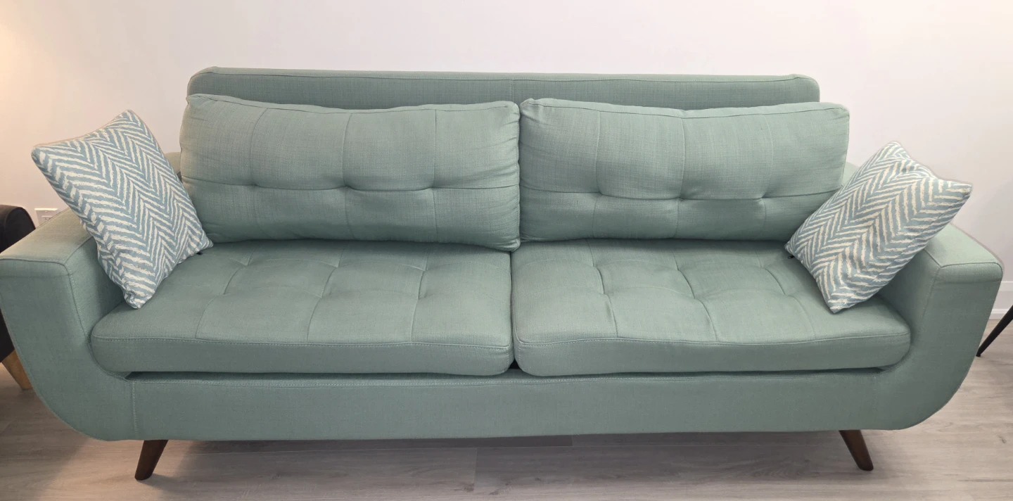 Mint Green 2-Seater Sofa with Decorative Pillows