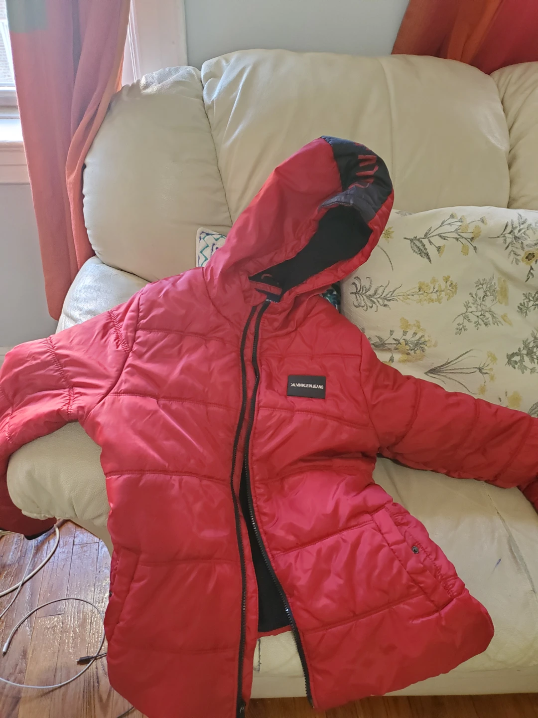 Calvin Klein Jeans Red Puffer Jacket with Hood