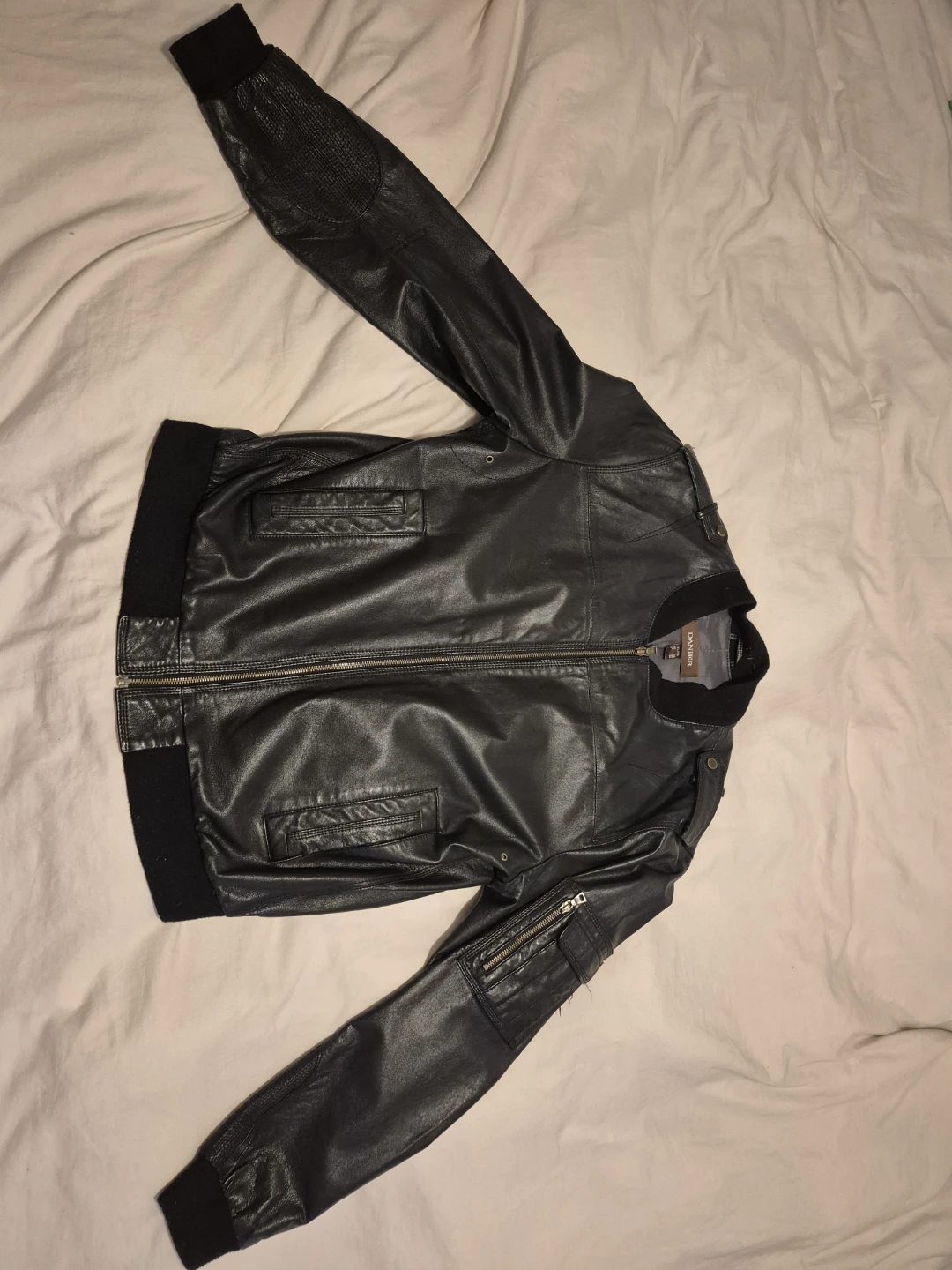 DANIER Black Faux Leather Bomber Jacket