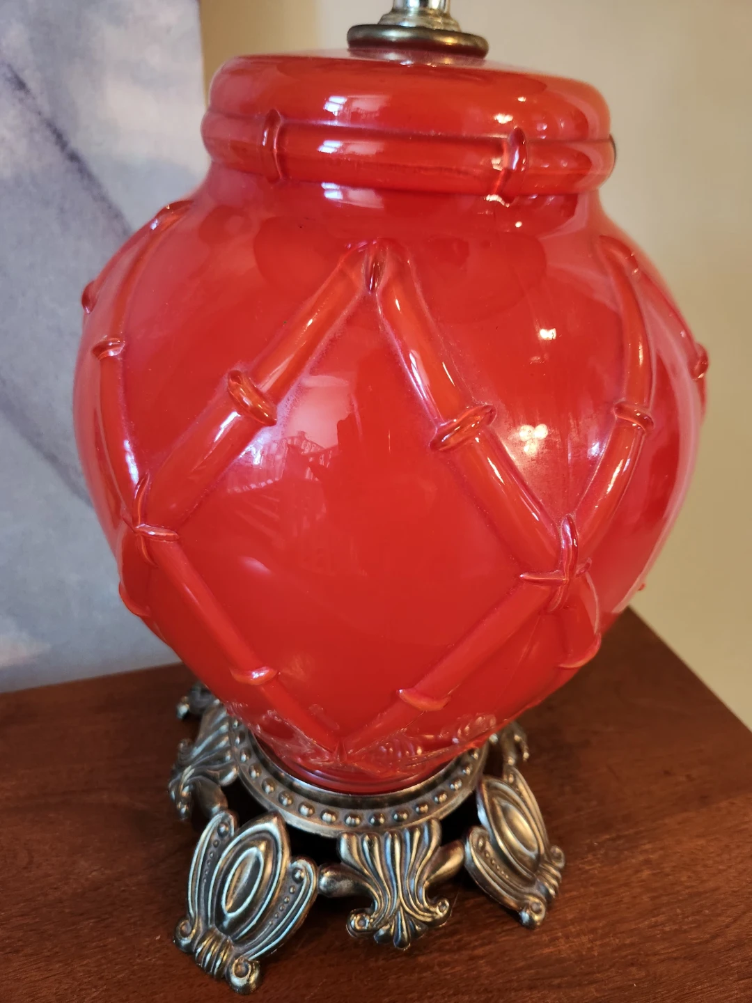 RARE Mid Century reverse painted Glass Lamp, DOPAMINE DECOR - photo 3