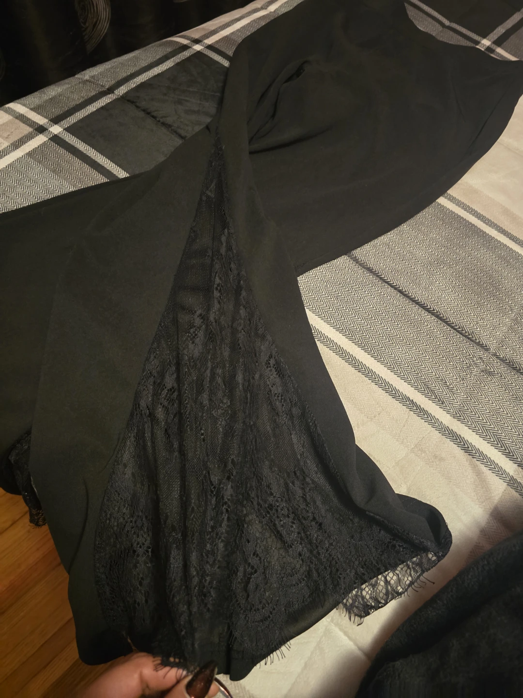 Black Bell Bottom Pants with Lace Inlay - photo 2