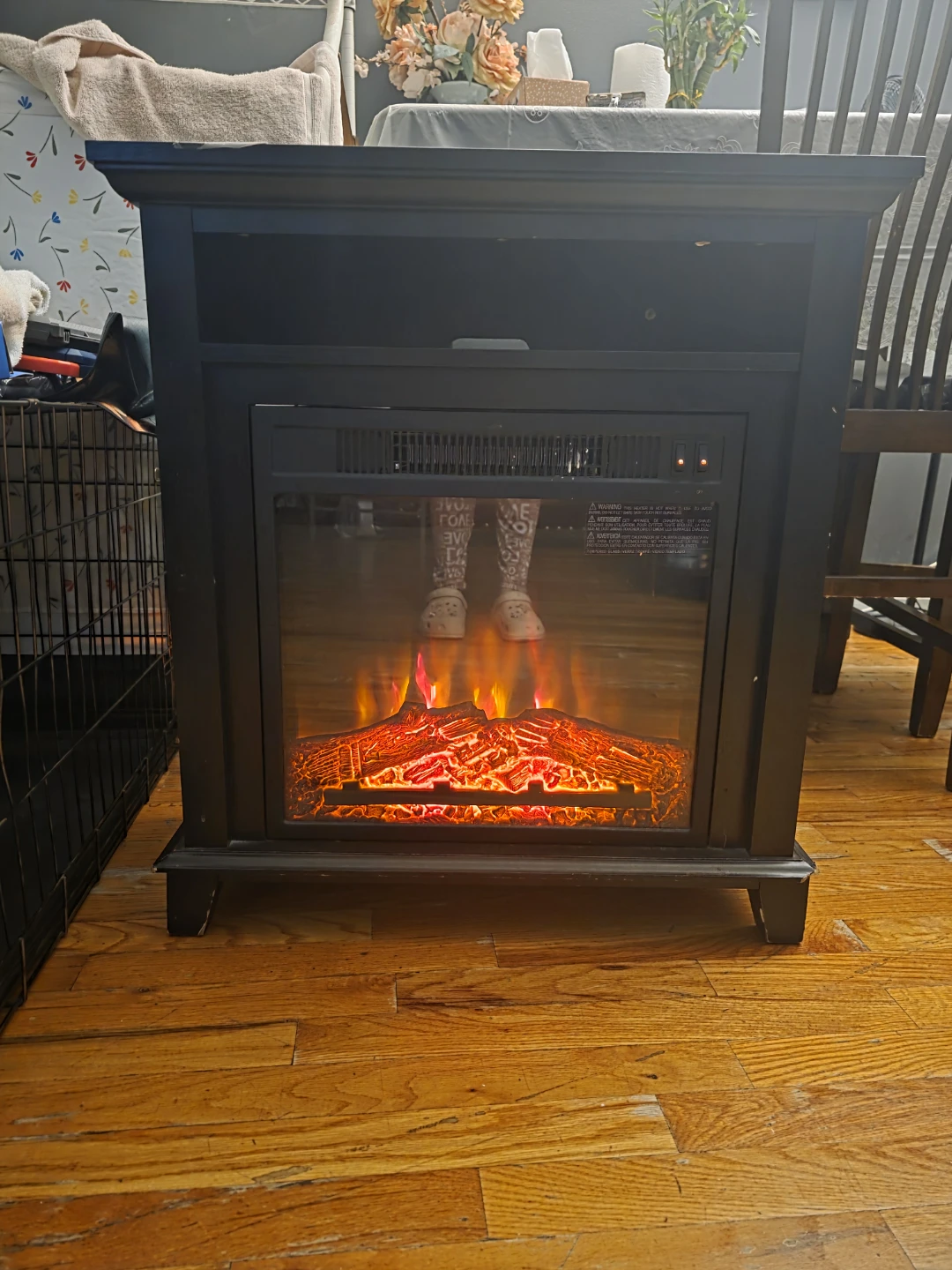 Modern Black Electric Fireplace Heater with Media Shelf - photo 2